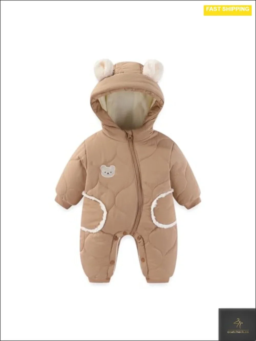 Baby Bear Snowsuit Hooded Winter Coat Cotton Lined Zipper Snap Closure